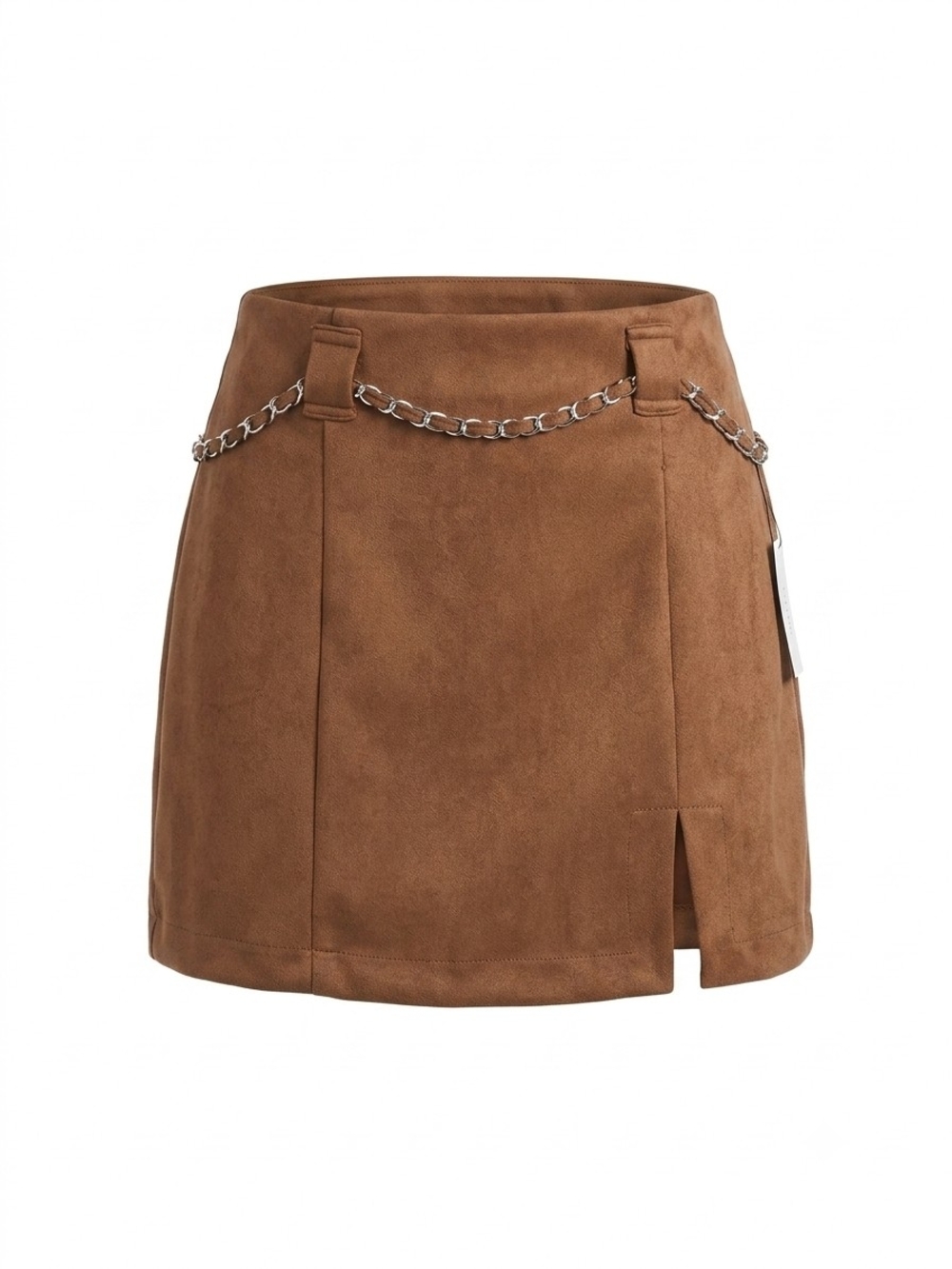 iris Brown Suede-Look Mini Skirt with Silver Chain